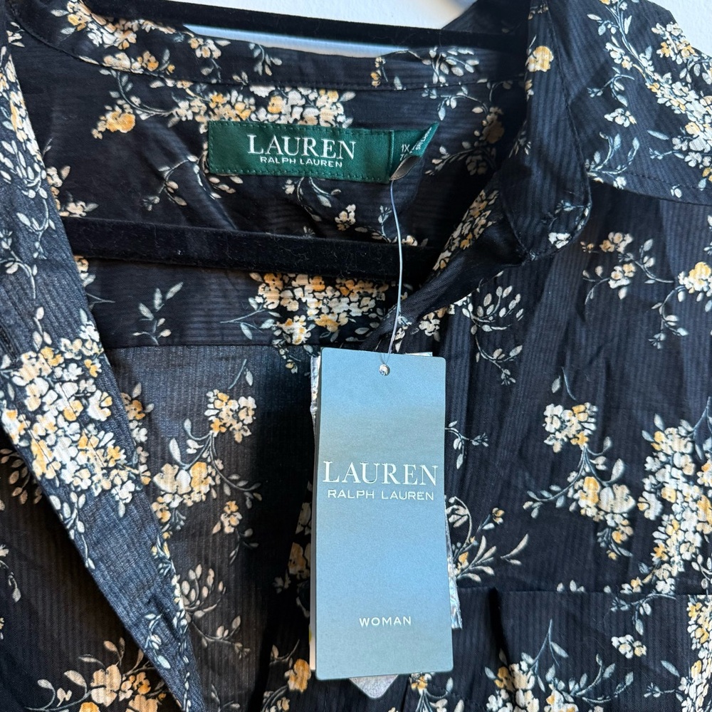 Ralph Lauren Black Floral Button Down Shirt Plus 1X - Picture 2 of 7